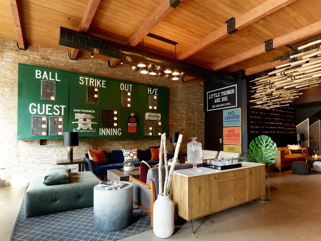 Baseball-themed lobby at The Chicago Hotel Collection Wrigleyville